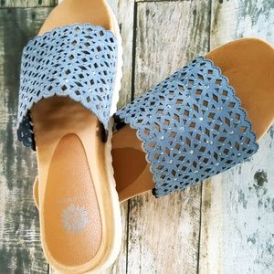 Yellow Box Denim Blue Leather Perforated Sandal